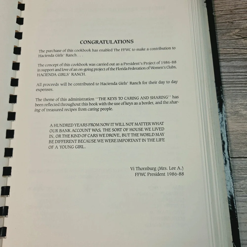 The Florida Cooking Adventure Cookbook 1987 FFWC Women's‎ Club Recipes Hacienda